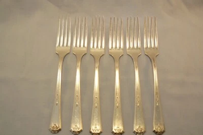 Лот из Шести 1924 Queen Bess I Посеребренные Вилки Тарелка Тюдоров Oneida Community - Изображение 1 из 4