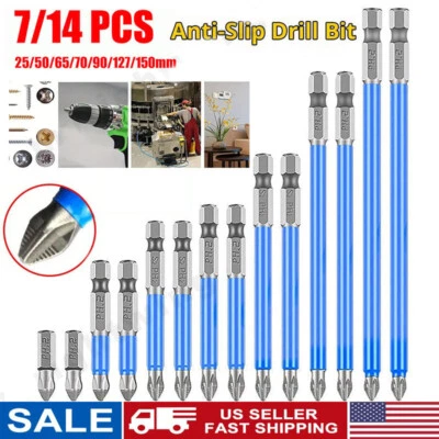 7/14X Magnetic screwdriver bit Bits set PH2 Anti-slip Hex Shank Screw Cross Head - Image 1 of 4