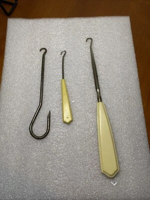 Lot Of 3 Antique Button Hooks Wood Celluloid Metal - - Image 1 of 4