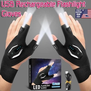 2pcs Rechargeable Flashlight Gloves LED Light Repair Camping Finger Light Gloves - Picture 1 of 14