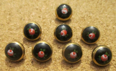 8-Vidrio checo HP verde y rojo rosa en un botón negro abovedado #56,387" = 9,83 mm Foto 1 de 3