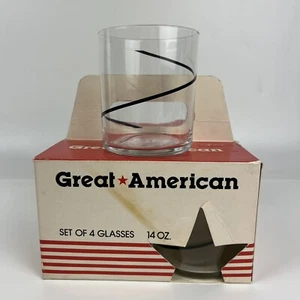 Vintage MCM Clear/Black Swirl Lowball Glasses Retro Bar Ware Set of 4 NEW in Box - Picture 1 of 7