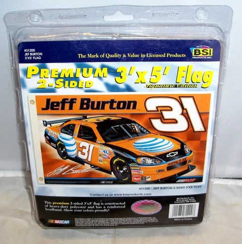 VINTAGE 2008 BSI 3' x 5' PREMIUM 2-SIDED FAN FLAG #31 AT&T RCR JEFF BURTON NIP Cover