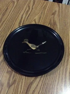 VINTAGE COUROC MONTEREY MID-CENTURY ROADRUNNER INLAID BLACK LACQUER SERVING TRAY - Picture 1 of 12
