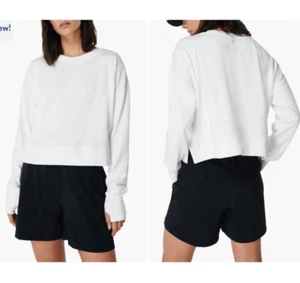 New Sweaty Betty White Long Sleeve Cropped Sweatshirt Top Size 6 Recycled Poly - Picture 1 of 10