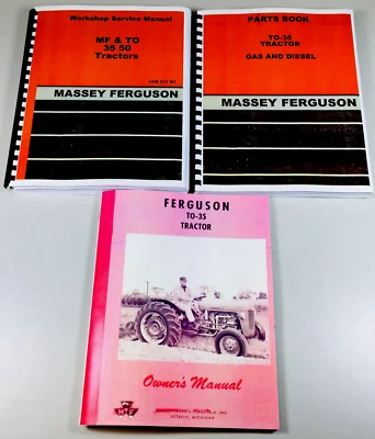 Juego Massey Ferguson To-35 Gas Tractor Servicio Operador Piezas Manual Taller de Reparación Foto 1 de 4