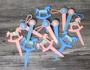 Vintage Baby Shower Cupcake Picks Pink & Blue 12 Pieces ASSEMBLAGE ART👶 🍼 - Picture 1 of 1