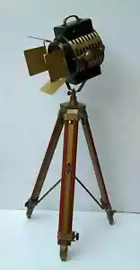 Designer spot light marine floor lamp searchlight with wooden tripod stand gift - Picture 1 of 12