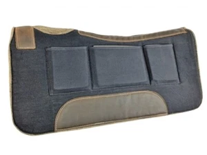 New! 31" x 32" Black canvas MOHAIR WOOL SADDLE PAD w/ Shim pockets Wear leathers - Picture 1 of 1