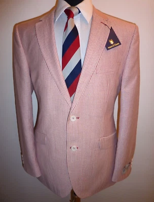 Boating Blazer Red Stripe Pink White Rowing Regatta Jacket 40 R Sport Coat - Image 1 of 4