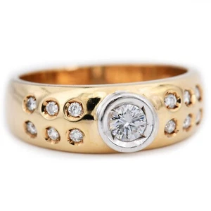 Gr. 58 - Moderno oro bicolore 585/14 carati con 13 diamanti brillanti ct 0,43 Anello - Foto 1 di 10