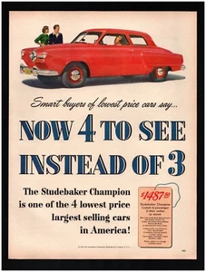Studebaker Champion 1950 anuncio impreso original ~ envío rápido ~ coche rojo - Imagen 1 de 1