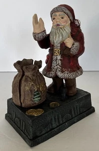 Weihnachtsmann Bank Gusseisen mit Geschenktüte Sack mechanisch antik selten 8" hoch - Bild 1 von 18