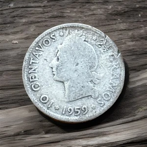 DOMINICAN REPUBLIC 1959 10 CENTAVOS SILVER VERY NICE CONDITION L106. - Picture 1 of 3