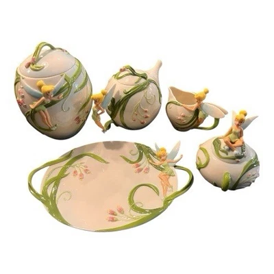 Raro Disney Campanilla 5 Piezas Spring Meadow Juego de Té Tetera Crema Tarro de Galletas. Foto 1 de 4