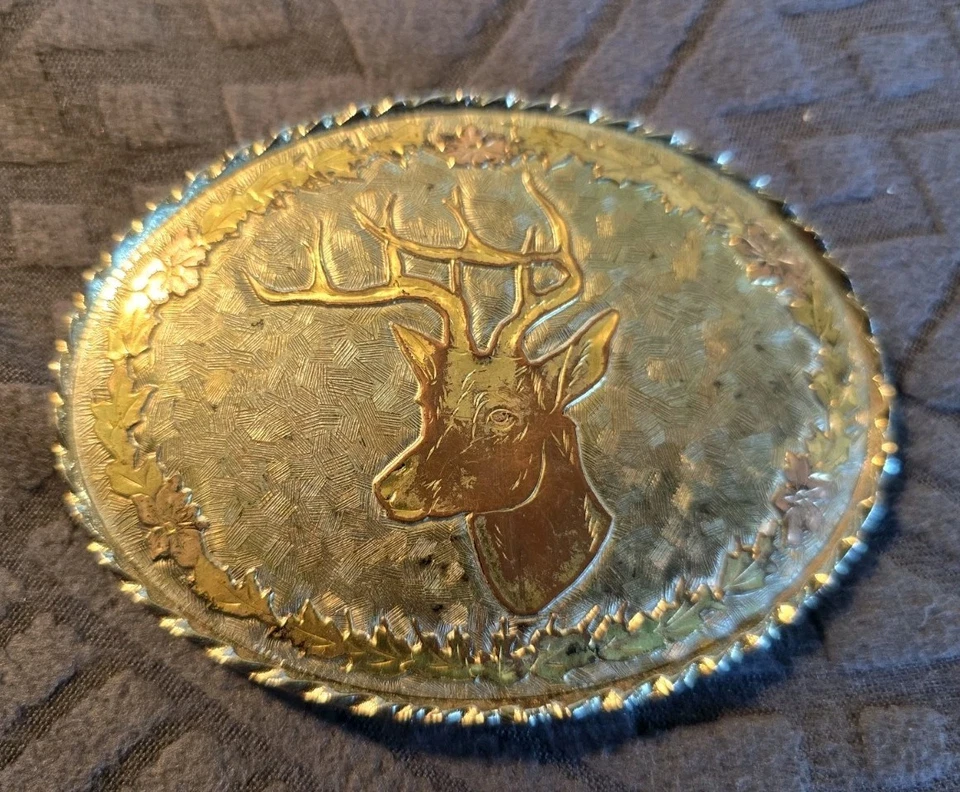 Vintage Gold & Silver Toned Deer Head Belt Buckle - Image 1 of 4
