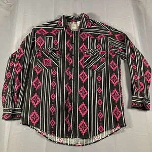 Western Plains Trading Co. Men’s Large Aztec Print Western Shirt Black Pink - Picture 1 of 14