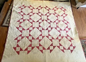 Handarbeit Quilt Carlile 1992 Burgund Creme Blumen Patchwork 96x90 Queen Size - Bild 1 von 20