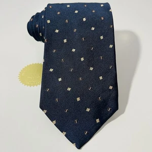 Ermenegildo Zegna Dark Blue Repp Silk Tie w Brown Squares 59x3.75” NWOT - Picture 1 of 10
