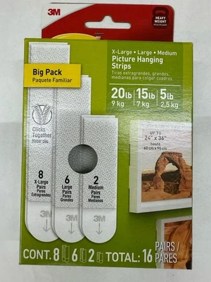 Marca Command, Tiras para Colgar Cuadros 3M, Extra Grandes, Grandes y Medianas 16 Unidades Foto 1 de 2