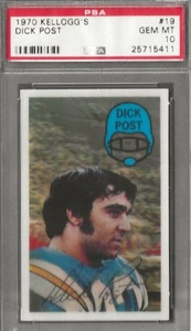 1970 Kellogg's #19 DICK POST San Diego Chargers ROOKIE - PSA 10 Gem Mint - Picture 1 of 2