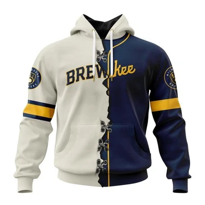 Milwaukee Equipo de Béisbol Cerveceros Sudadera con Capucha 3D, Unisex Adultos S-5XL Foto 1 de 4