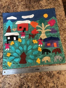 Hand Made Cloth Wall Hanging From South America 16” x 17” Countryside Landscape - Picture 1 of 2