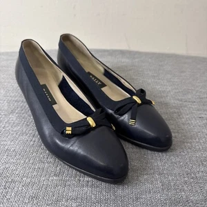 Bally sz 6.5 C belle Navy Blue with bow slip on kitten heel wedge - Picture 1 of 14