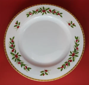 Gorham - Festive Holly - Round Platter - Chop Plate - ONE - 1 - Gold Trim - 12" - Picture 1 of 3
