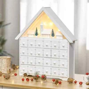 24-Drawer Wooden Christmas Advent Calendar, Wooden Light-Up Decoration - Picture 1 of 11