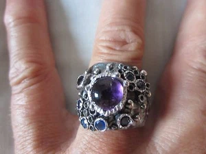 Anello fede in argento 925 brunito e ametista misura circa 19 - Foto 1 di 3