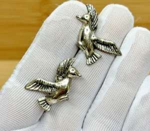 .925 Sterling Silver Duck Mallard Clip-On Earrings 1" 7.5g Vintage - Picture 1 of 5