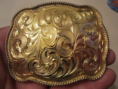 SHINY SILVER PLATED WESTERN THEME BELT BUCKLE WITH GOLD PLATING -  GW-6 - Image 1 of 3
