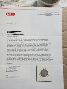 Token de crédito con cupones de alimentos A&P/Grand Union con carta de 1984 de los menús Sr VP/1934 A&P - Imagen 1 de 8