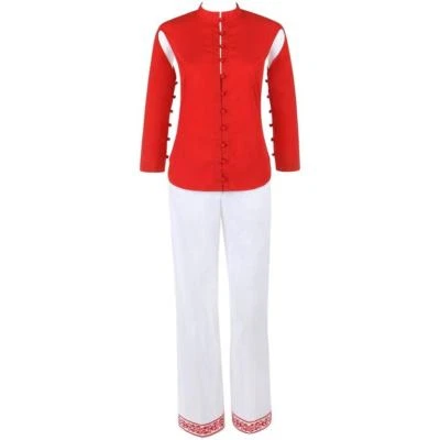 ALEXANDER McQUEEN S/S 2000 "Ojo" Conjunto de 2 Pantalones Bordados Blancos con Recorte Rojo Top Foto 1 de 4