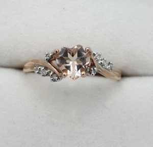 9ct Rose Gold Morganite Heart Cut and Diamond Ring Size O VIDEO - Gorgeous - Picture 1 of 24