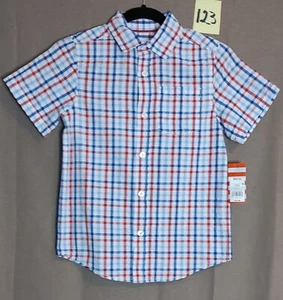 Cat & Jack Boys' Americana Short Sleeve Button-Down Shirt White/Blue/Orange MED - Picture 1 of 4