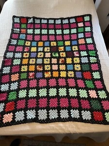 Vintage Granny Square Crocheted Quilt 48" x 59"  - Picture 1 of 14