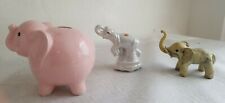 Pink Elephant Piggy Bank Coin Ceramic Porcelain Floral Figurine Homemade Resin