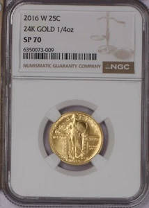 2016-W Gold 24k Standing Liberty 1/4 oz. 25 Cents NGC SP70 - Picture 1 of 2