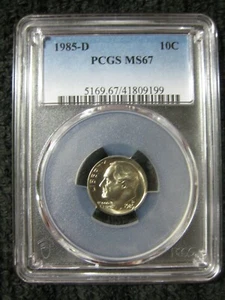 1985 D Roosevelt Dime PCGS MS67 - Picture 1 of 2