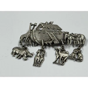 Vintage JJ Jonette Jewelry  Pewter Noah&#39;s Ark Brooch - Picture 1 of 9