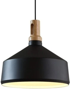 Colgante de accesorios de madera de metal cúpula cuadrada luz moderno simple natural habitación negra - Imagen 1 de 14