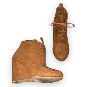 Forever 21 Brown Lace Up Wedge Booties Size 9.5 - Picture 1 of 10