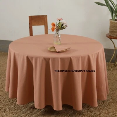 Solid Rose Gold Cotton Tablecloth With Napkins Indian Round Dining Table Covers - Image 1 of 4