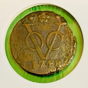 1748 Niederländische Niederlande Kolonial VOC Duit Holland "New York Penny" Münze Löwe - Bild 1 von 4