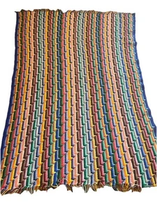 Coperta all'uncinetto vintage a righe boho arcobaleno lavorata a mano afgana 47x71 Cottagecore - Foto 1 di 7