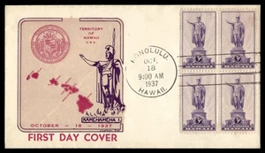 USA 799 Block 4 Stamps Honolulu Hawaii 1st Louthian Cache First Day Cover 1937 - Imagen 1 de 2