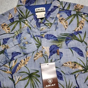 Camisa Ariat manga larga abotonada para hombre XXL azul cambray paraíso palma occidental - Imagen 1 de 13