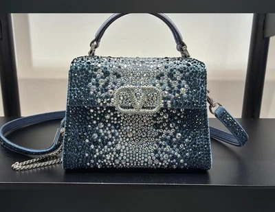 Valentino Garavani mini vsling denim handbag with rhinestones BLUE Bag - BNWT - Image 1 of 4